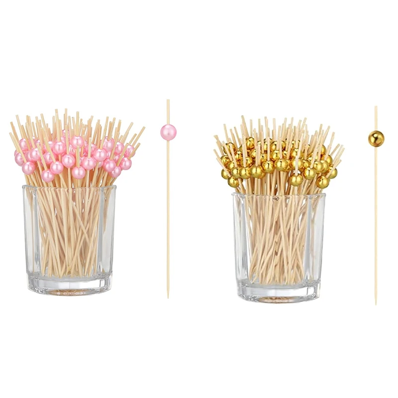 

Cocktail Sticks Natural Wood Sticks With Acrylic Beads Wooden Toothpicks Cocktail Sticks, Food Sticks For Bar Party