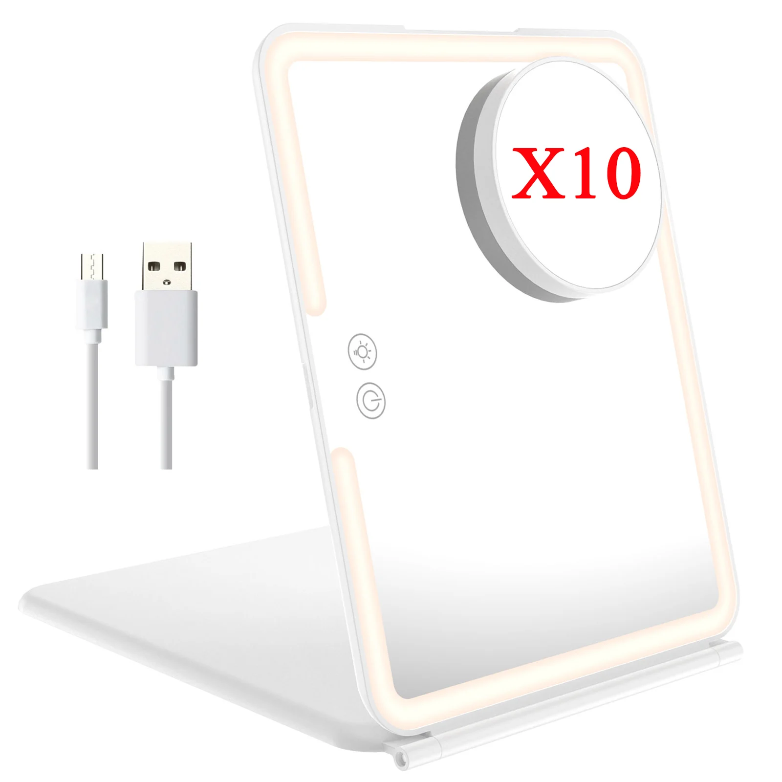 Makeup Mirror Lighted Rechargeable Magnifying 3 Colors 10X Vanity Brightness Adjustable