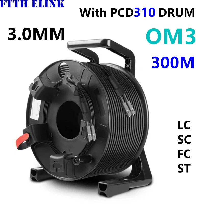 PCD235 드럼이 있는 TPU 아머드 섬유 패치코드, 2 코어 OM3, 2C SC LC FC ST 멀티모드 광섬유 점퍼, 야외 2 섬유, 300m