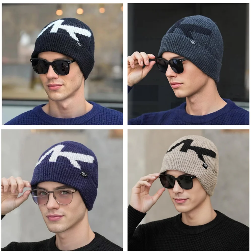 Hot Sale Unisex Winter Beanie Hat Plush Fleece Warm Cap Letter Soft Beanie Hat For Men Women Thicken Ski Sports Knitted Hat