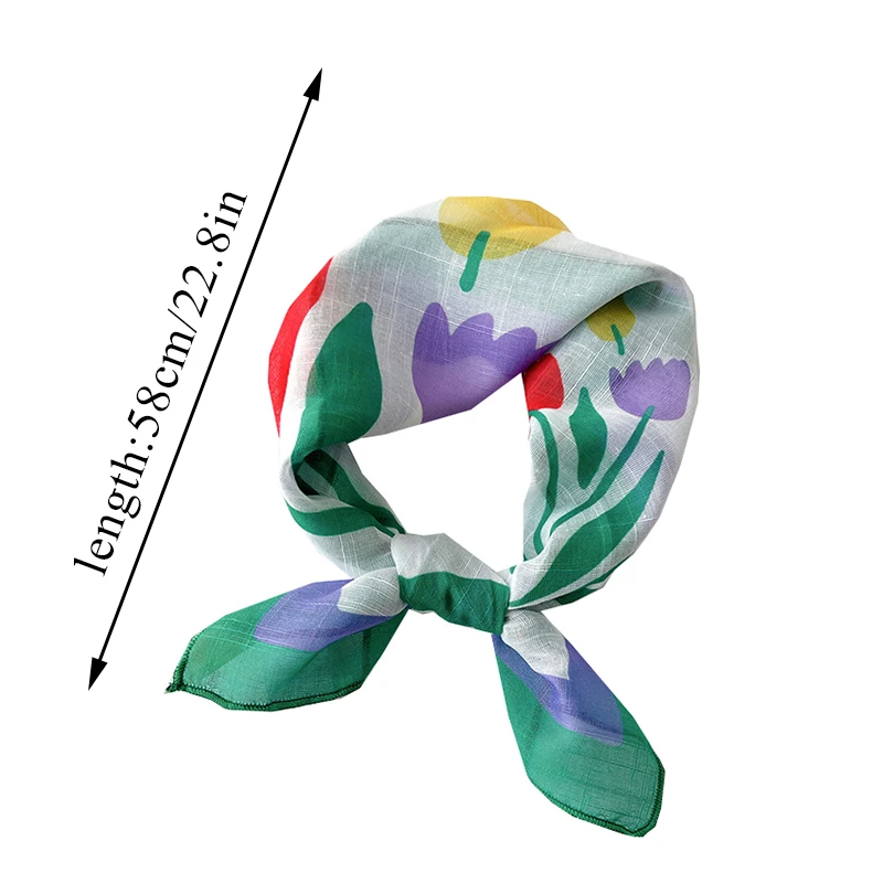 Floral Print Neckerchief Women Korean Cotton Linen Square Scarf Elegant Neck Scarves Small Wraps Bandana Head Scarfs 58*58Cm 6