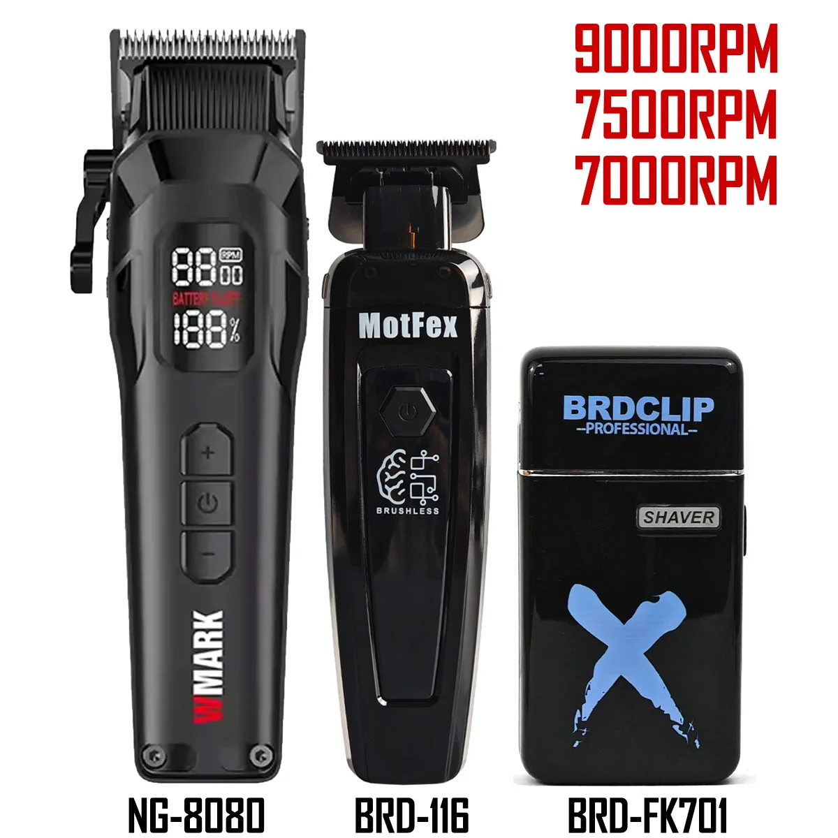 Professional WMARK NG-8080 Hair Clipper 9000RPM BRDCLIP BRD-116 Brushless Motor Trimmer 7500RPM With Charging Base FK701 Shaver