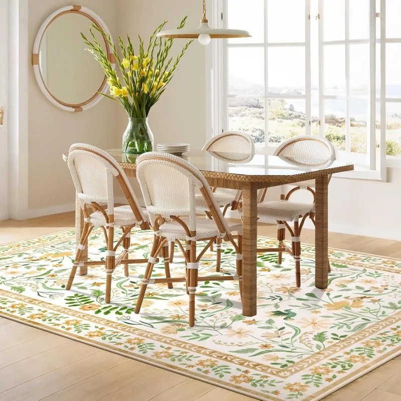 Retro Floral Living Room Carpet High-end Creative Luxury Art Design Bedroom Rug Machine Washable Non-slip Coffee Table Mat Tapis