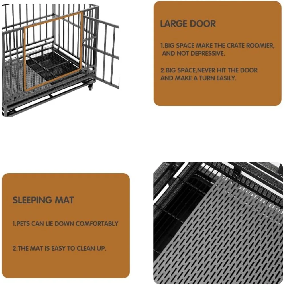 Luckyberry 38/42/46 inch Heavy Duty Extra Large Indestructible Dog Crate Kennel Indoor with Separation Anxiety Lockable Wheels