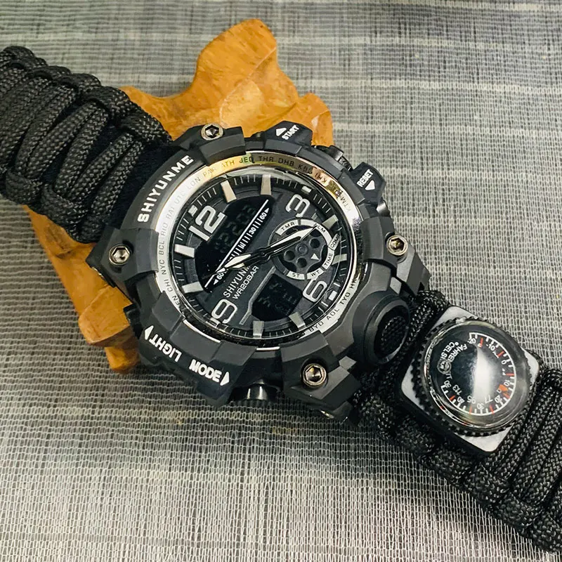Enhanced Outdoor Survival Waterproof Military Tactical Watch with Paracord Bracelet, Compass, and Thermometer