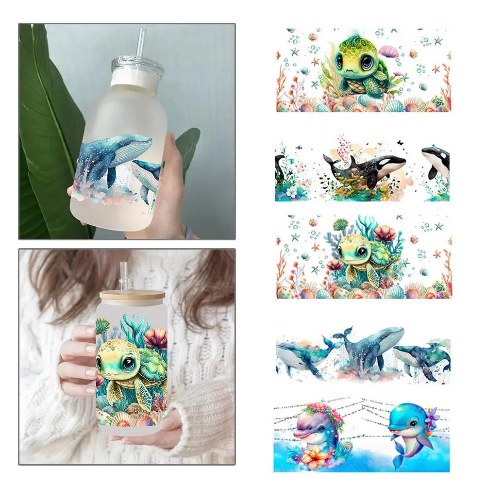 

3D UV DTF Transfers Stickers Dolphin Flower Whale Printed For DIY Glass Ceramic Metal Leather Waterproof Sticker Q9X7