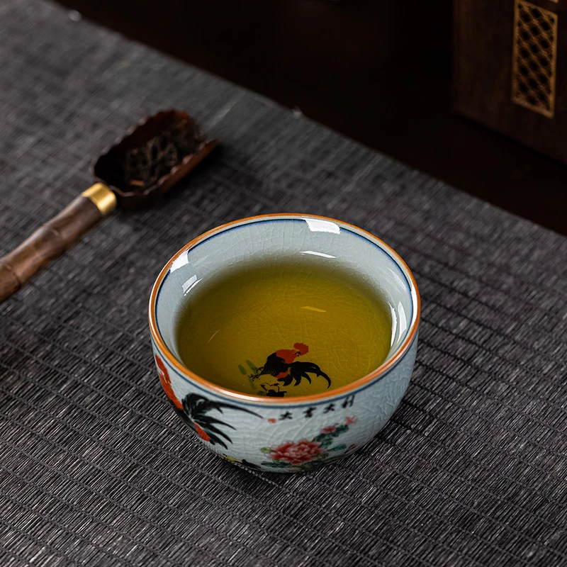 100ml/160ml  Large Capacity Chinese Retro Rooster Pattern Master Cup with Ice Cracked Tea Cup for Nurturing Tea Cup Accessories
