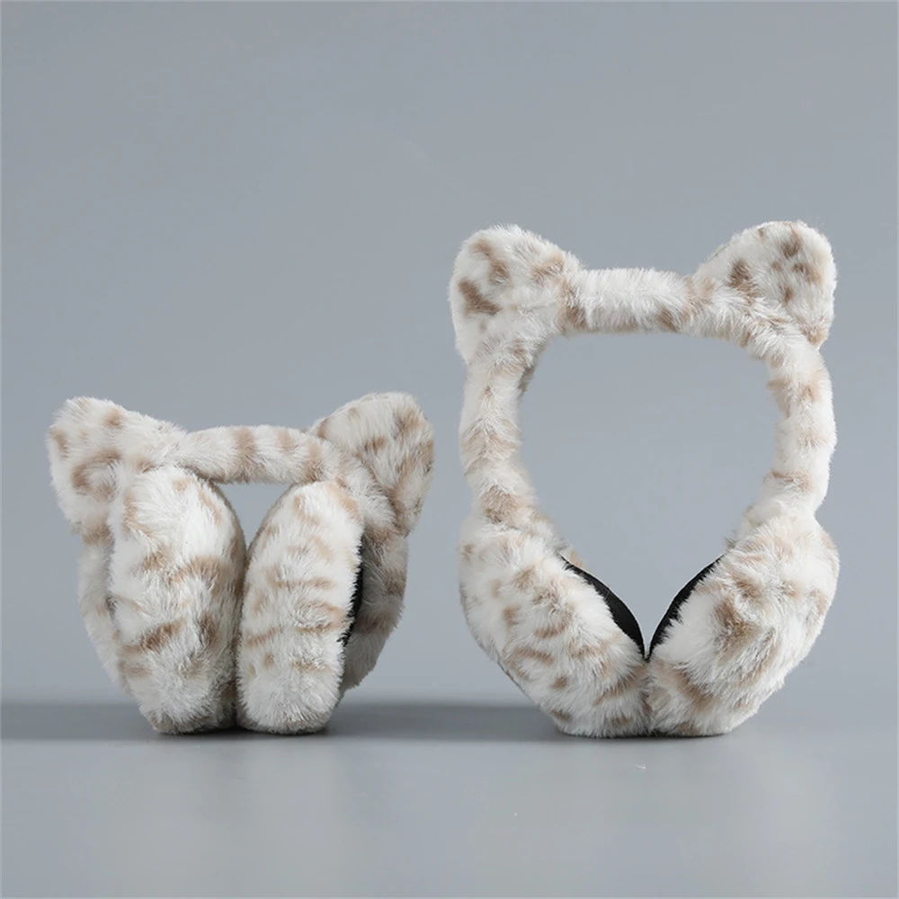 Leopard Foldable Leopard Print Earmuffs Winter Warm Thickened Ear Cover Women Windproof Frostproof Earlap Simple Plush Hairband