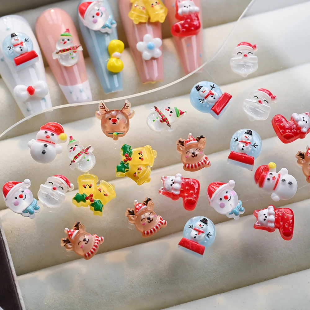 50 Stück 3D Schneemann Elch Weihnachts-Nagelanhänger Cartoon Weihnachtsglocke Socken Harz Nagelkunst Dekoration für DIY Bastelarbeiten Haarschmuck Kindergeschenk – Detail 13