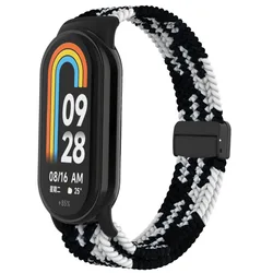 Magnetic Nylon Braided Strap with Plastic Buckle - Miband10 (Black white)