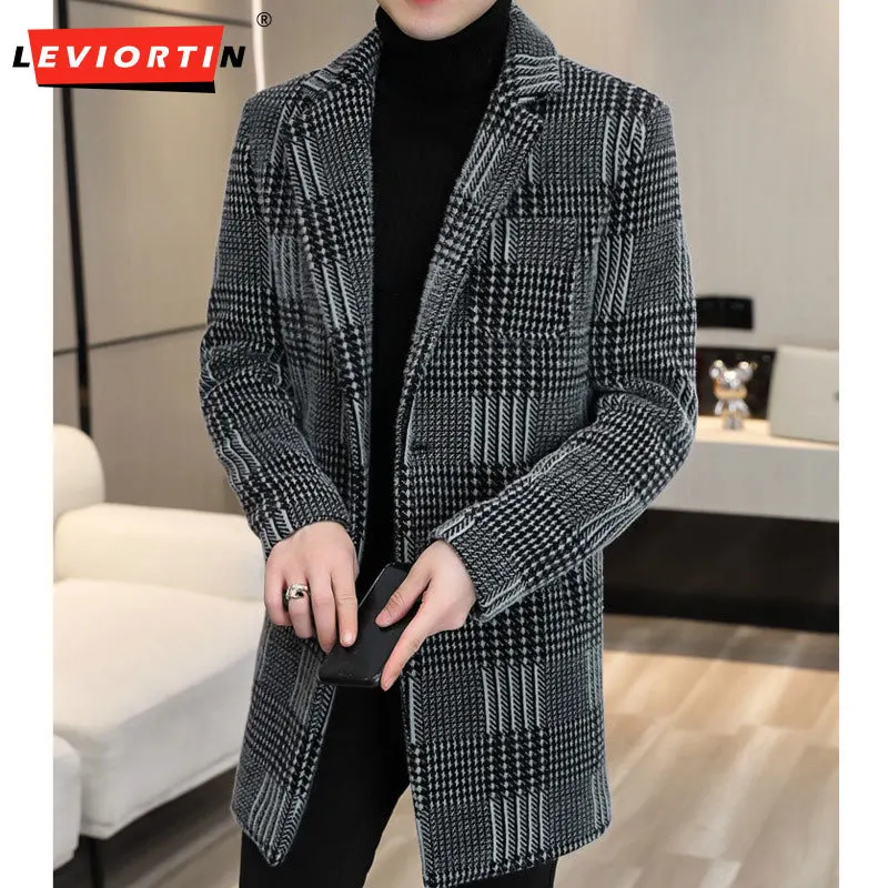 

2023 Autumn Winter Long Woolen Jackets Men Thickened Warm Casual Business Trench Coat Social Streetwear Overcoat Men Clothing