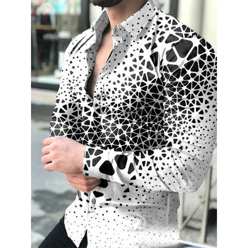 New Fashion Luxury Social Men Shirts Turn-down Collar Buttoned Shirt Casual Lattice Print Long Sleeve Tops Mens Clothes Cardigan long short sleeve shirt Shirts