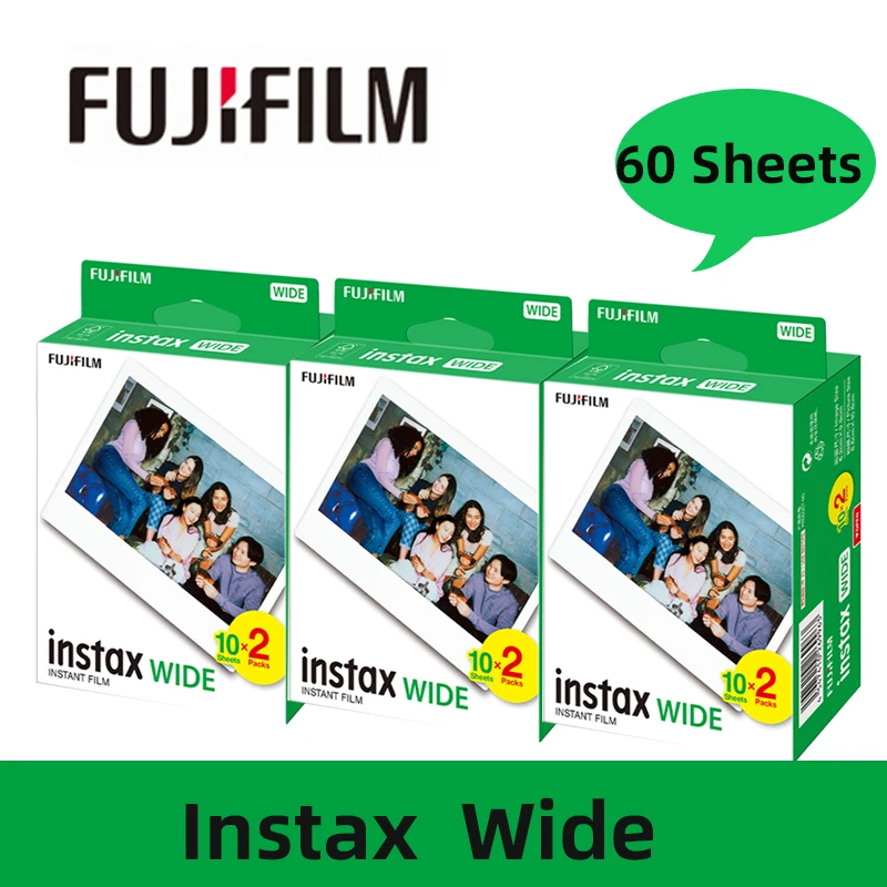 

New 20/40/60 Sheets 5 Inch Fujifilm Instax Wide Film White For Fuji Instant Camera Wide 300/200/210/100/500AF Film Photo Paper