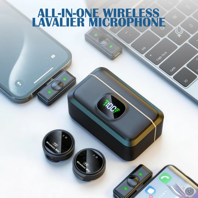 2 Pack Wireless Lavalier Microphone with Charging Case, USB-C Receiver Clip-on Mic for iPhone 15/16, Android, Vlogging, Live Streaming, Gaming, YouTube,