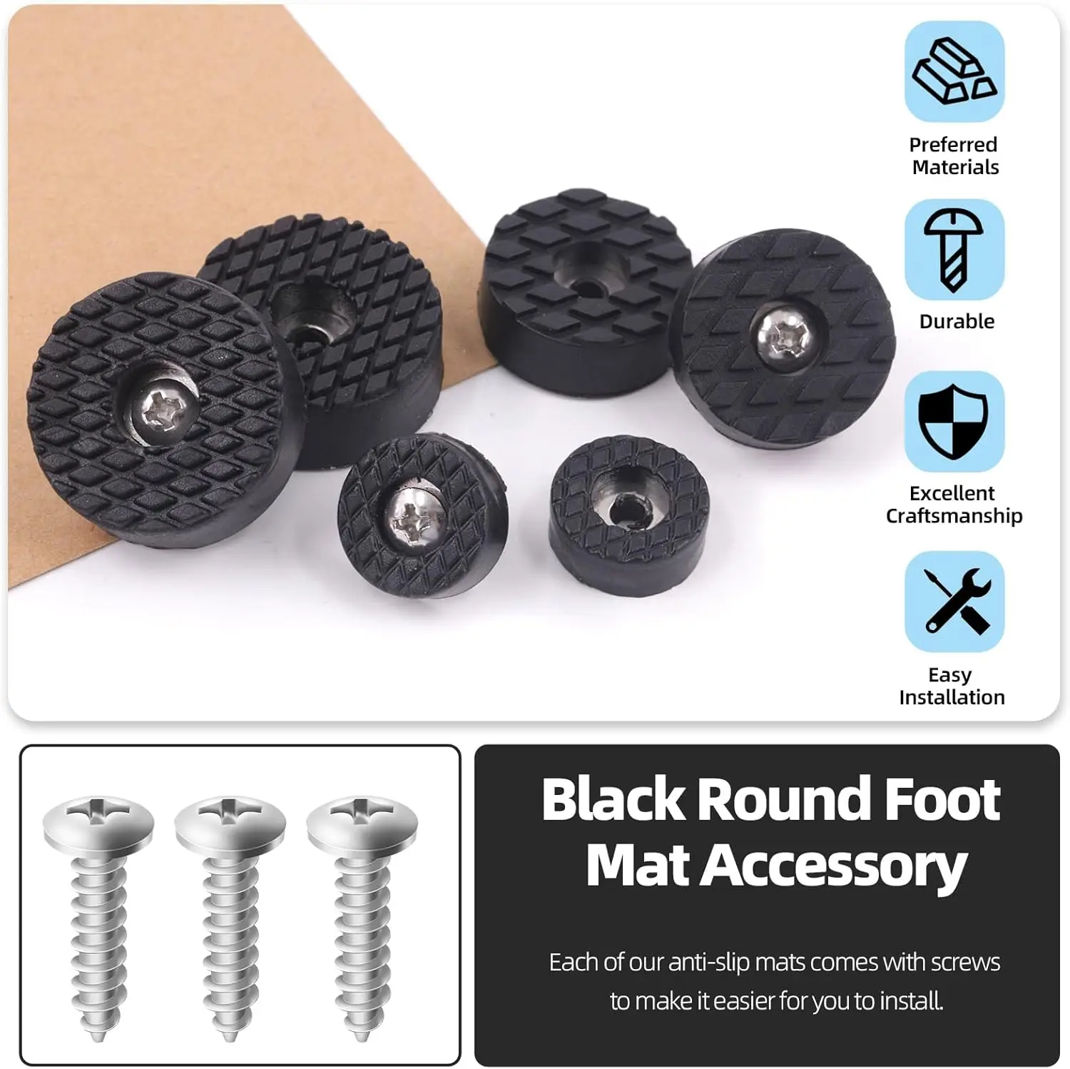 18/24/30MM Rubber Feet Non-Slip Round Furniture Pads with Screws for Table Chair Leg 12pcs