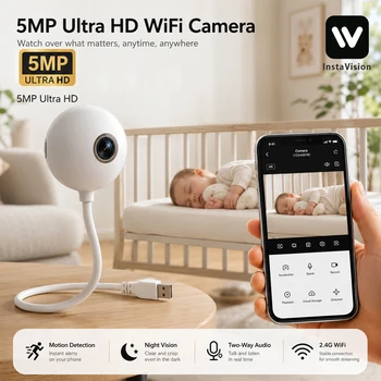 5MP Portable USB Plug Smart Baby Monitor Floodlight Night Vision Two-Way Audio Wireless Home Security Camera For Baby Toddler 1