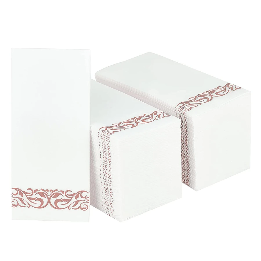

50pcs Fete Decorative Hand Towels Disposable Gold Design Linen-Feel Guest Towels Formal Dinner Anniversary Wedding Napkins