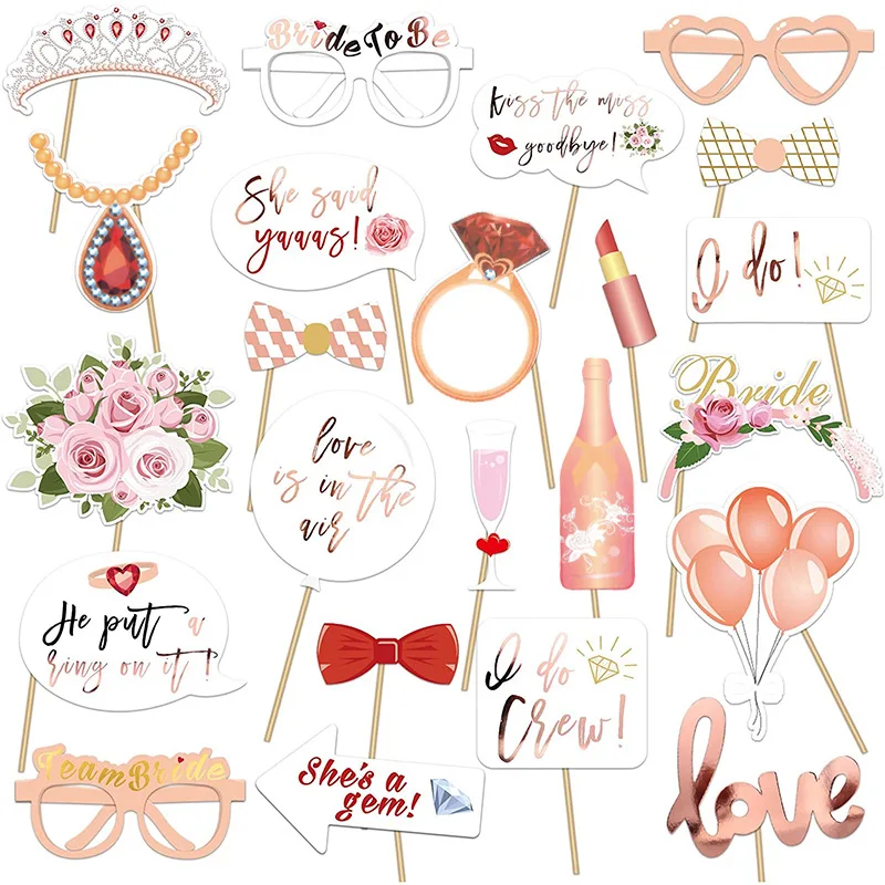 23pcs/set Team Bride to Be Paper Photo Booth Props Mask Photobooth Bachelorette Party Bridal Shower Wedding Decoration Supplies