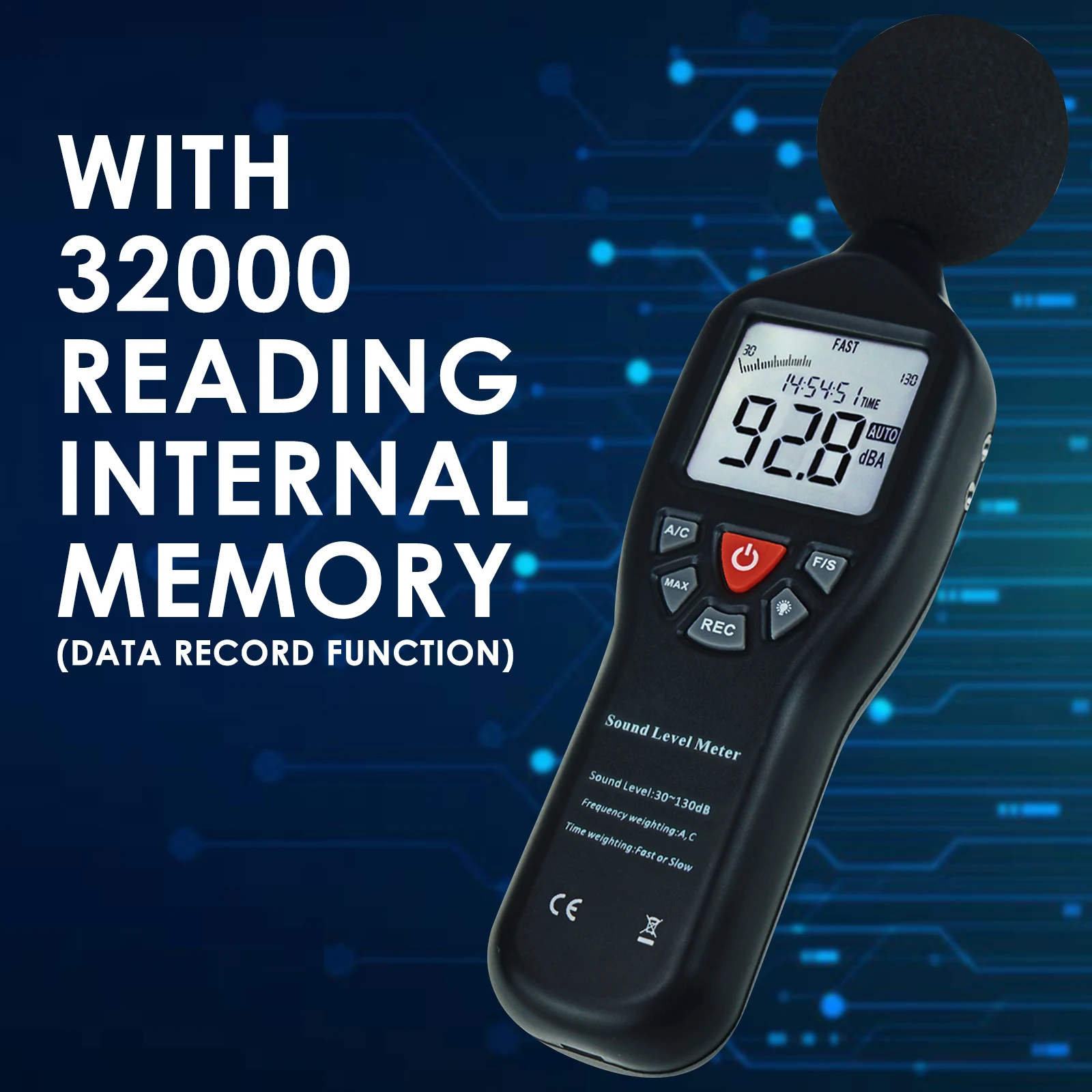 High Accuracy Measuring 30dB-130dB with Data Record Function Sound Level Meter with Backlit Display Compact Professional images - 6