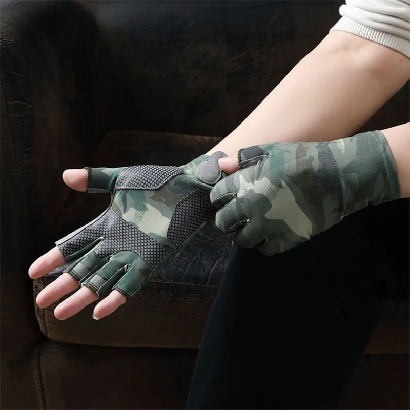 Fishing Gloves Summer Breathable Wear-resistant Ice Silk Half-finger Camouflage Pattern Outdoor Activities