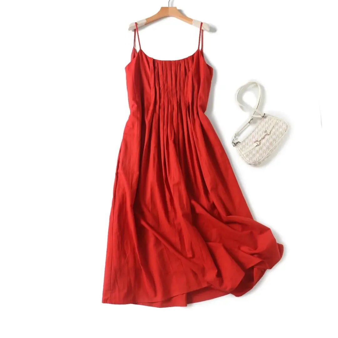 

Women 2024 Summer New Fashion Romantic Vacation Sling Casual dress Chic Backless Pleated Slim Dress Vestidos Mujer
