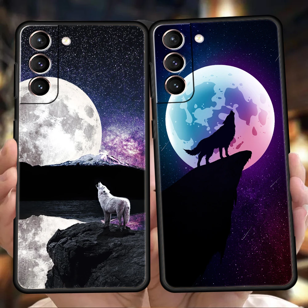 Custodia Per Telefono Moon Roaring Wolf Per Samsung Galaxy S22 S20 S21 Fe Note 20 10 Ultra S10 S10E S9 S8 M21 M22 M31 M32 Plus 5G Cover Bag