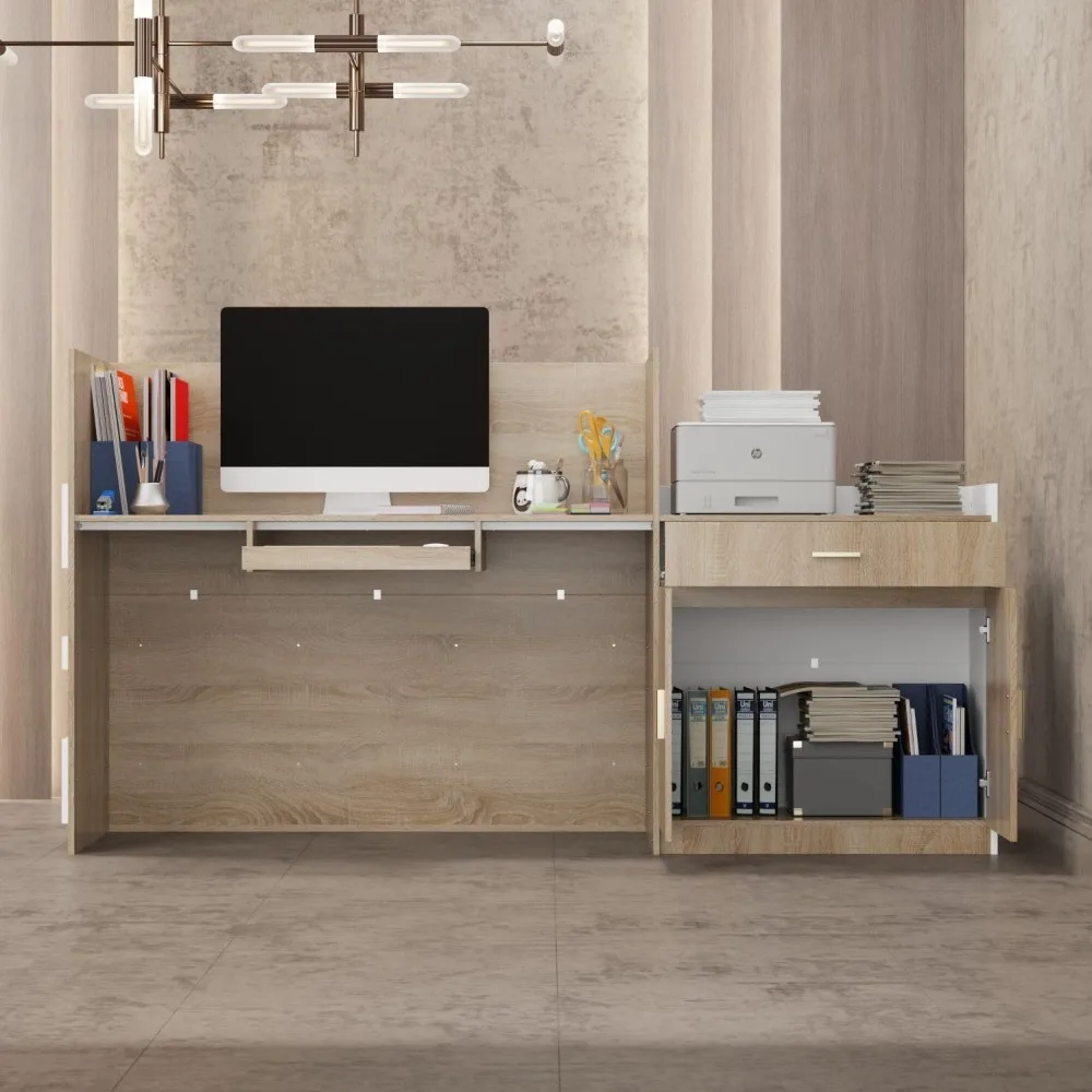FAMAPY Reception Desk with Drawer & Cabinet, Counter with Keyboard Tray, Reception Desks 3