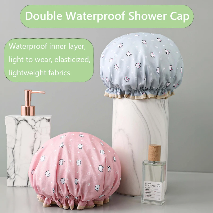 

1/2Pcs 2-Layer Shower Cap Waterproof Bathing Headgear Household Bathing Cap Hair Cover Kitchen Anti-Smoke Hair Film Dedicated
