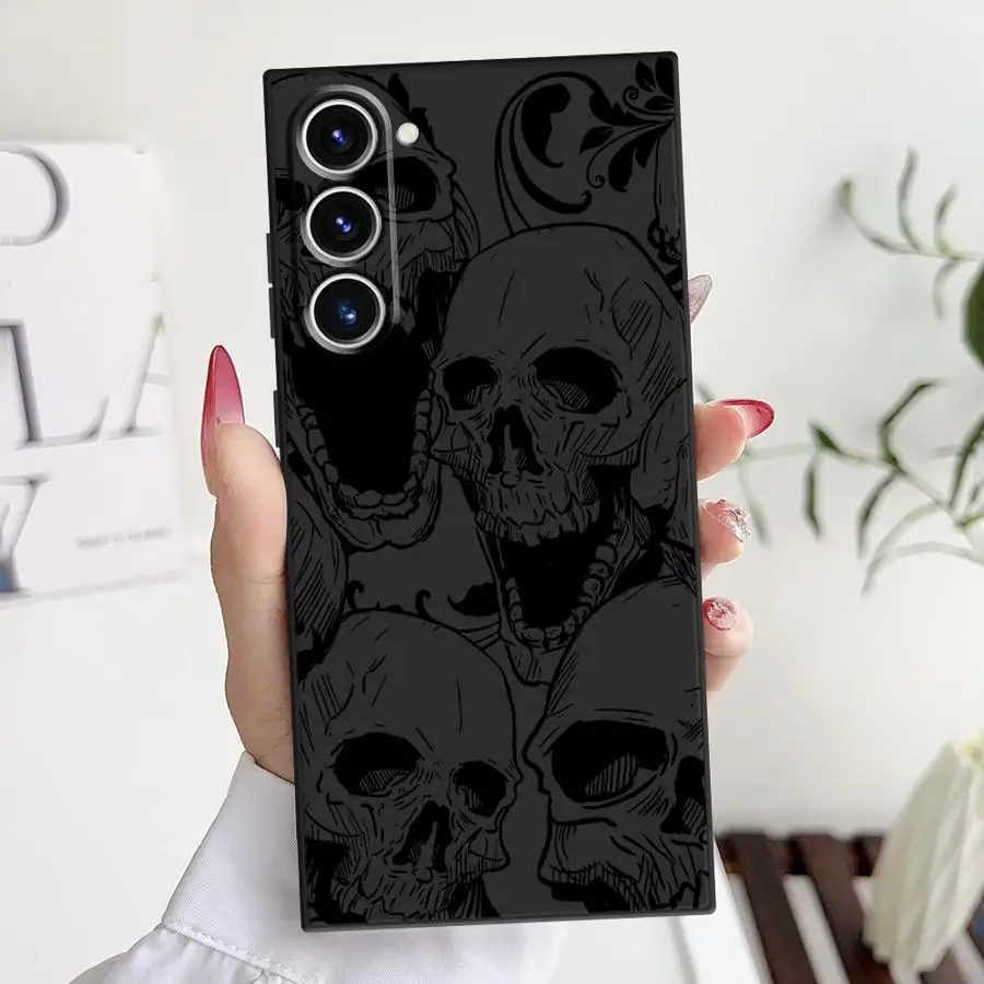 Spooky Skull Patterns Black Soft Phone Cover