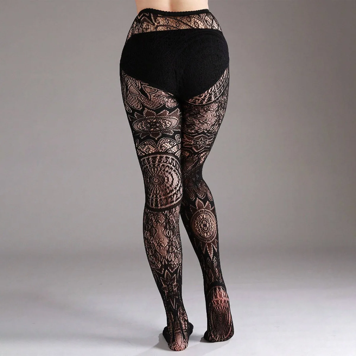 Schwarz Sexy Mädchen Netzstrümpfe Spitzenstrümpfe Jacquard Hohl Gothic Punk Lolita Strumpfhosen Höhlte Dünne Punk Retro Strumpf – Detail 3
