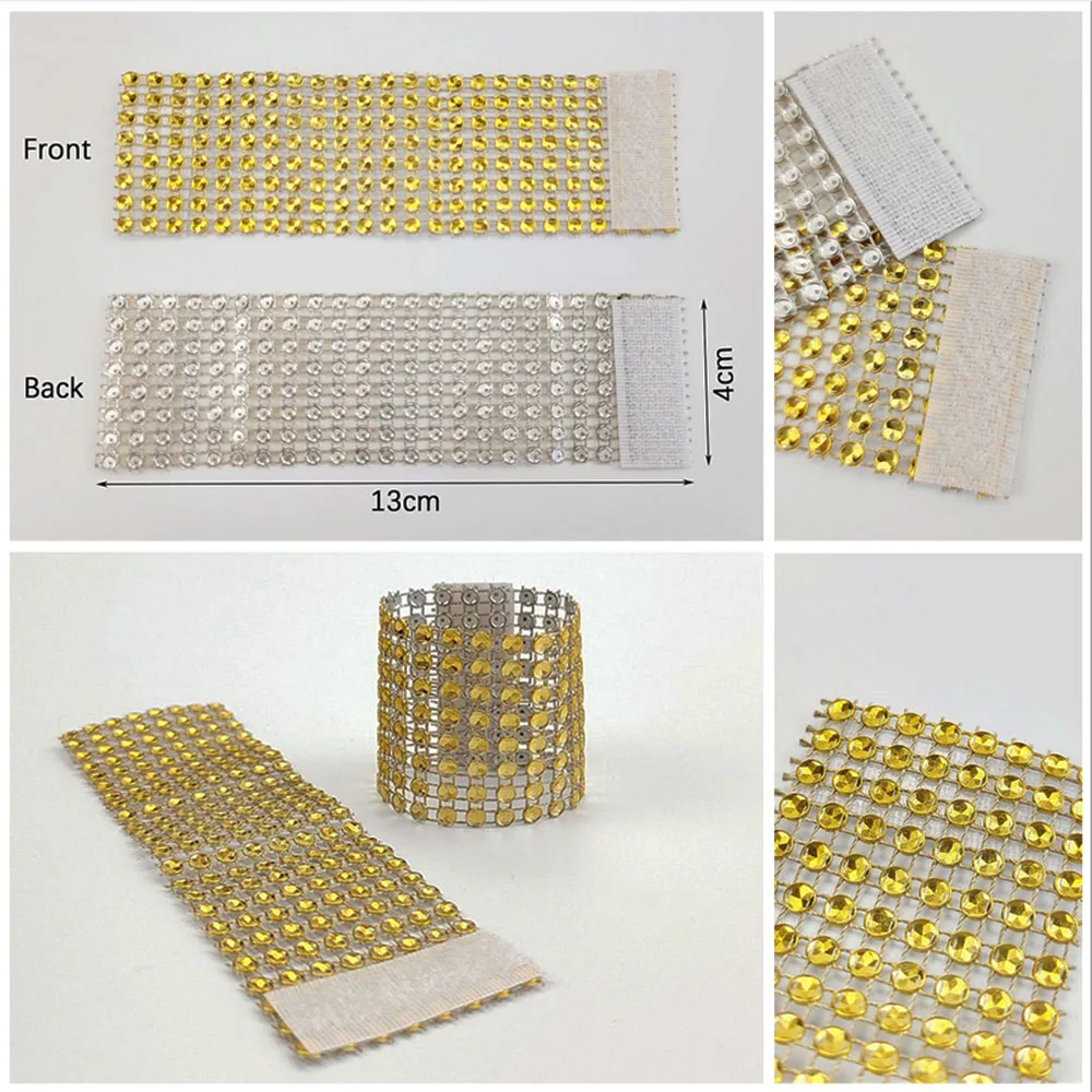 10Pcs Rhinestone Napkin Holder Gold Silver Color Napkins Ring for Wedding Baby Shower Christmas Party Decoration Supplies