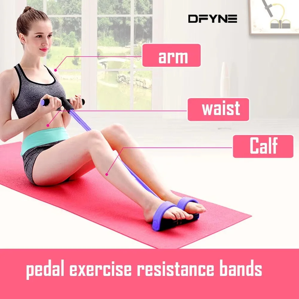 4 Heavy Duty Elastic Pull Ropes Rower Exerciser Belly Resistance Band Home Gym Fitness Equipment for Sports Training