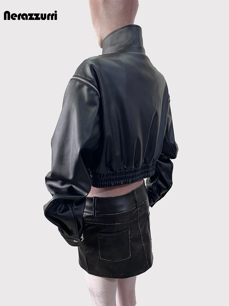 Nerazzurri Spring Autumn Cool Short Soft Black Soft Pu Leather