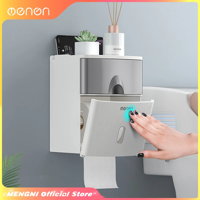 MENGNI Toilet Paper Holder Waterproof Tissue Storage Box Wall Mount Roll Organizer Bathroom Accessories Set toilet paper holder,wet tissue storage box,tissue storage box,tissue box,tissue dispenser