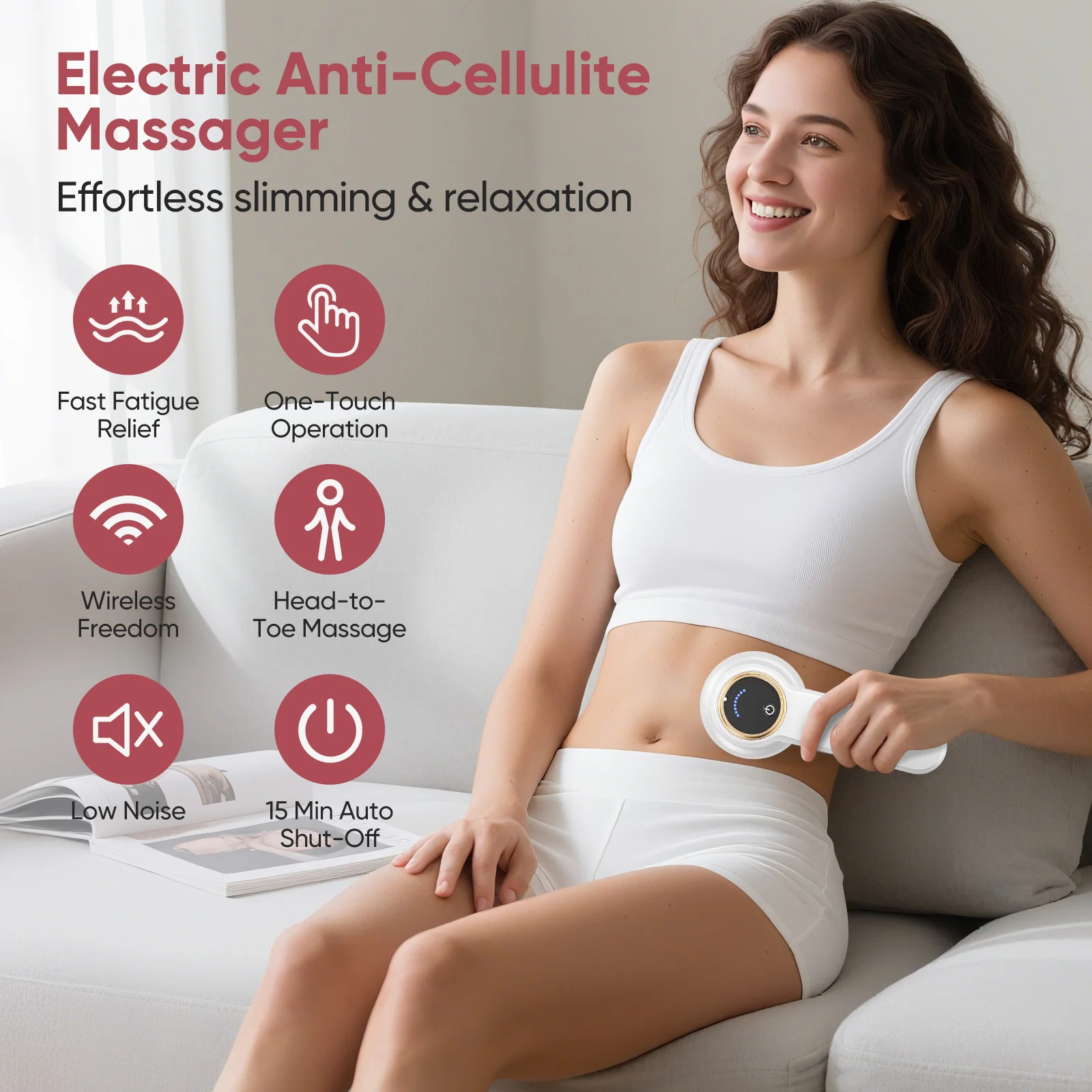 Massaggiatore cellulitico wireless portatile con 8 accessori - immagine 2