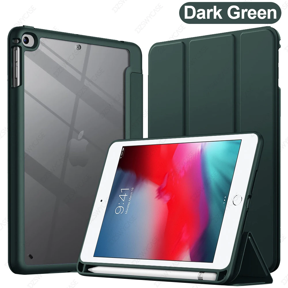 Clear Transparent Back Slim Stand Case with Pencil Holder for 7.9-Inch Tablets, Anti-Shock Protective Cover