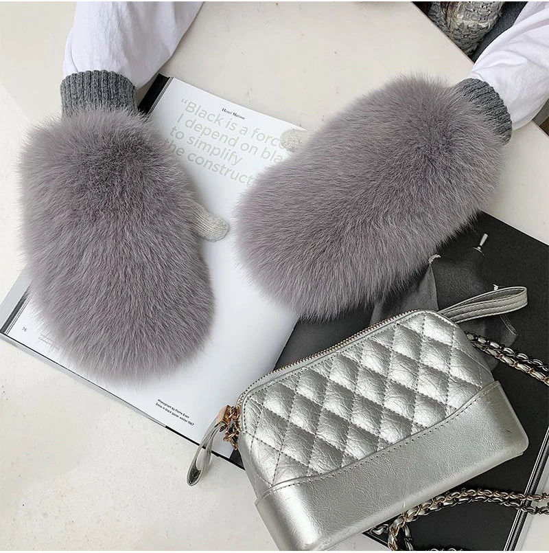 2026 New Style Winter Warm Genuine Fox Fur Covered Gloves Women Fashion Real Fox Fur Glove Outdoor Russia Thick Glove Women Warm