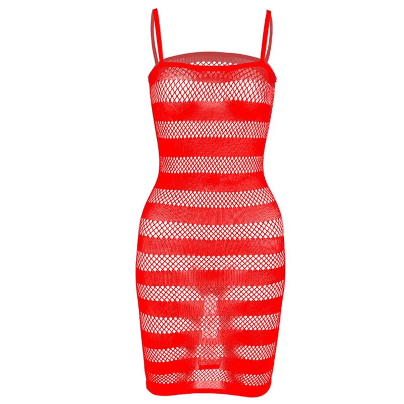 New Arrival Sexy Ladies Sling Net Skirt Whole Body Hollow Out Fishnet Mini Dress Women Lingerie Plus Size Nightwear Sleepwear