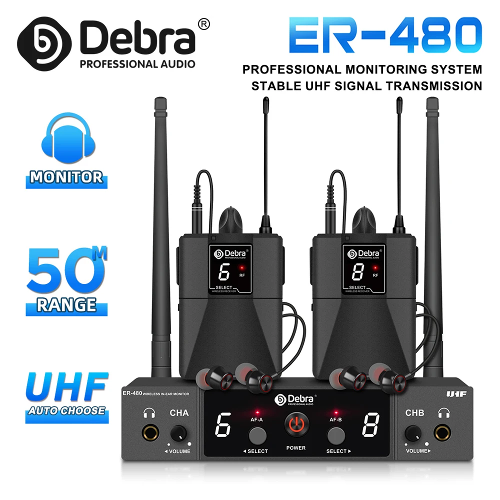 데브라 ER-480 무선 인이어 모니터 시스템, UHF 500-700MHz, 16단계 ..