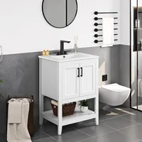 24" Bathroom Vanity with Sink, Sink Cabinet with Rectangular Ceramic Basin, Vanities Cabinet with 2 Doors and 1 Open Shelf,White 1