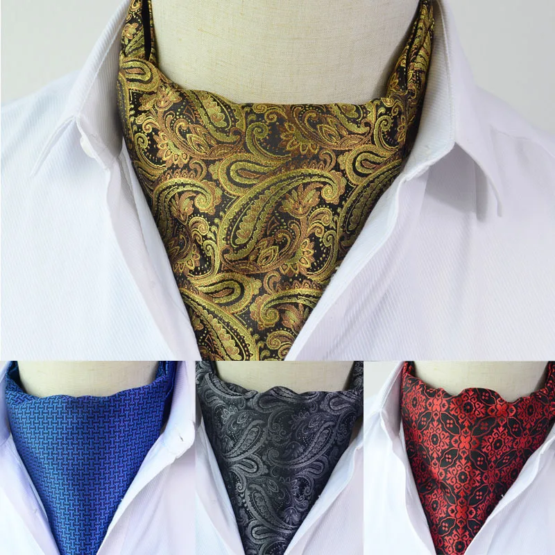 

New Floral Men Cashew Tie Wedding Formal Cravat Ascot Scrunch Self British Gentleman Polyester Soft Neck Tie Luxury Print Scarf