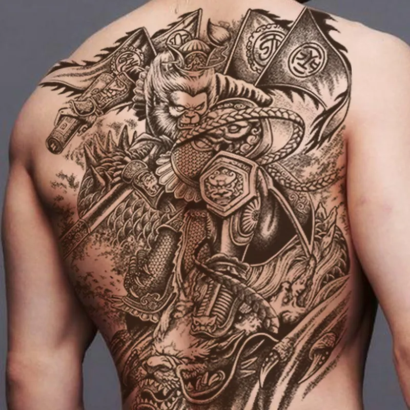 Herbal Juice Ink Temporary Tattoos for Man Full Back Tradition Tattoo Lasting Fake Tattoo Punk Waterproof Prajna Stickers