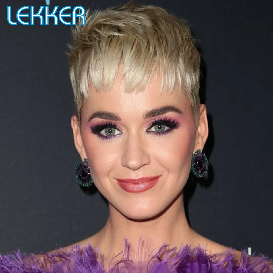 Lekker Short Straight Pixie Bob Human Hair Wig With Bangs For Women Colored Brazilian Remy Natural Hair Ombre Brown Burg Red Wig human hair wigs