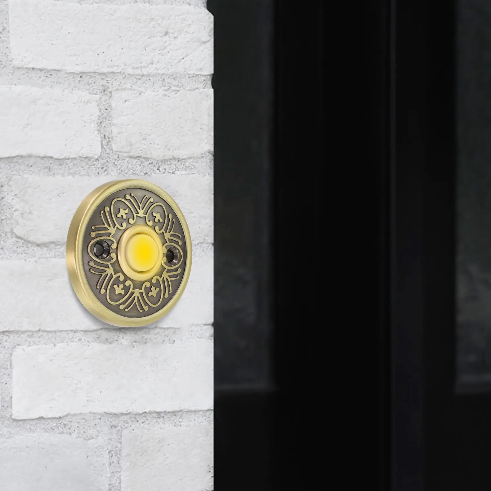 Metal Doorbell Push Button Antique Bronze Wired Lighted Up LED Doorbell Button 5.6cm Round Wall Mounted Switch