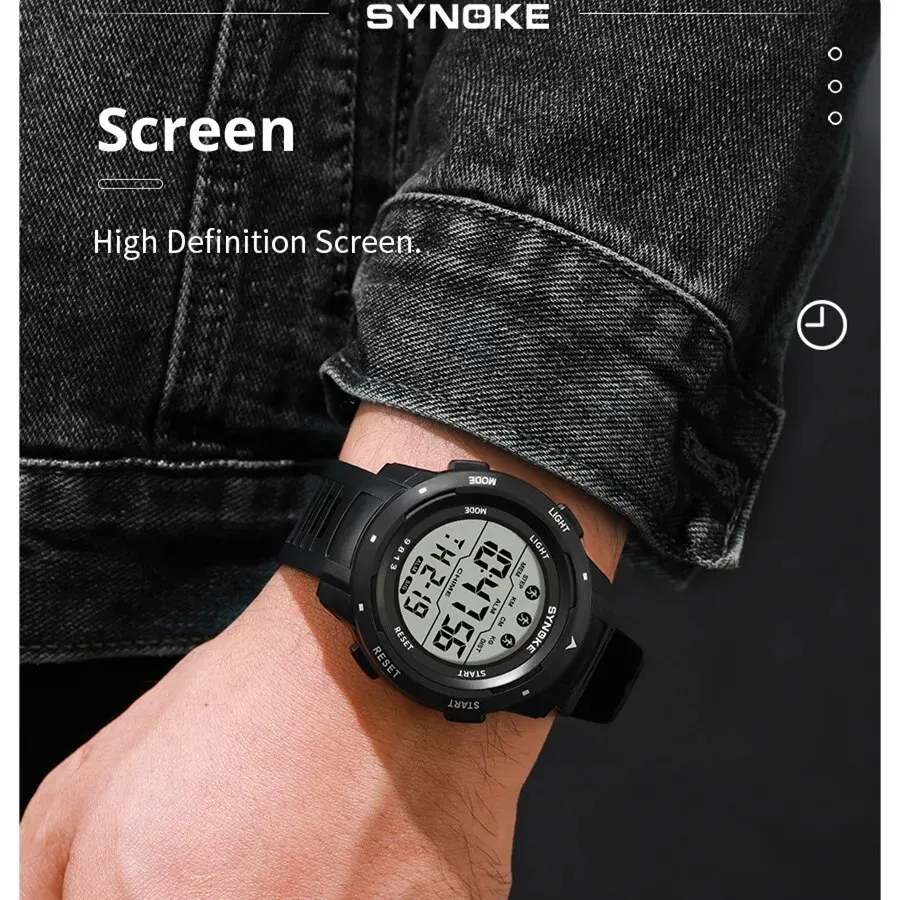 SYNOKE Men Digital Watch Sports Watches Timing Function Alarm Clock Waterproof 50M Digital Watch Military Clock Large Screen 5