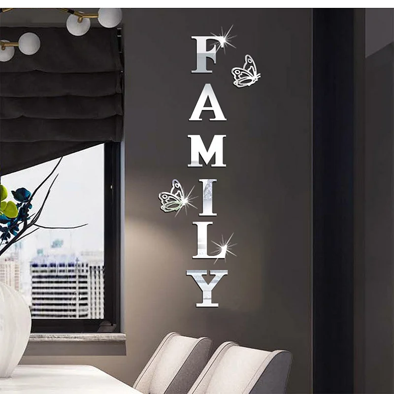 English letters Home Letter Signs Acrylic Mirror Wall Stickers Wall Decorations for Living Room Bedroom Home Decor W