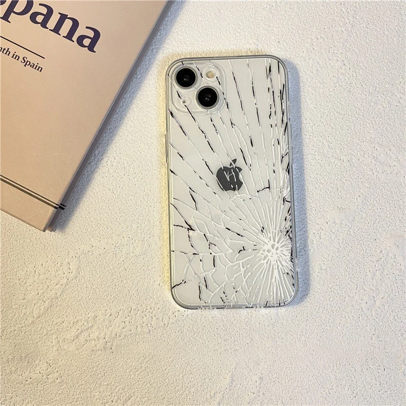 Luxury spoof 3D Broken Glass Clear Case for protection iphone 15 - Main Image