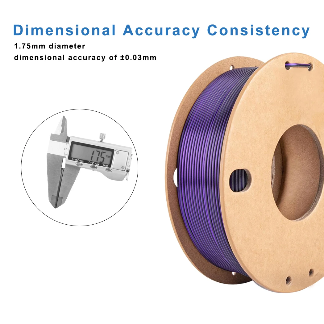 듀얼 컬러 실크 0.25KG PLA 3D 프린터 필라멘트 1.75mm, 듀얼 컬러 2-in-1 퍼플-블랙 실크 필라멘트 0.25KG 스풀 치수 정확도