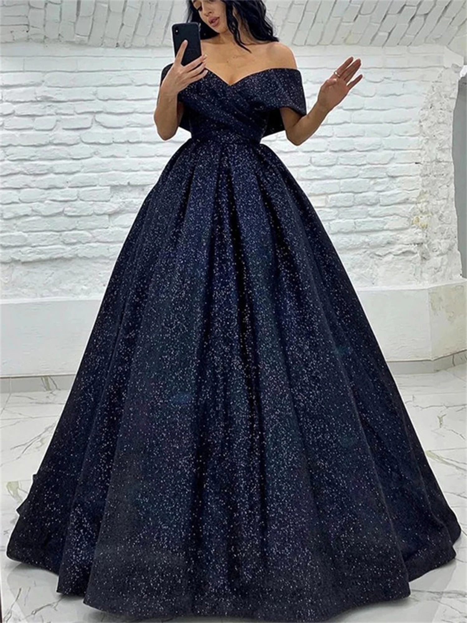 Women Prom Dresses Flash Long Wedding Party Dress Women Elegant Luxury Evening Dresses Navy Blue Formal Dresses for Prom Line A Gala