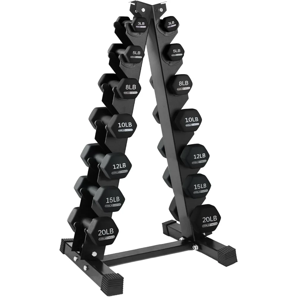 2, 3, 5, 8, and 10 Pound Neoprene Dumbbell Free Hand Weight Set with Rack, Ideal for Home Exercises to Gain Tone and Definition